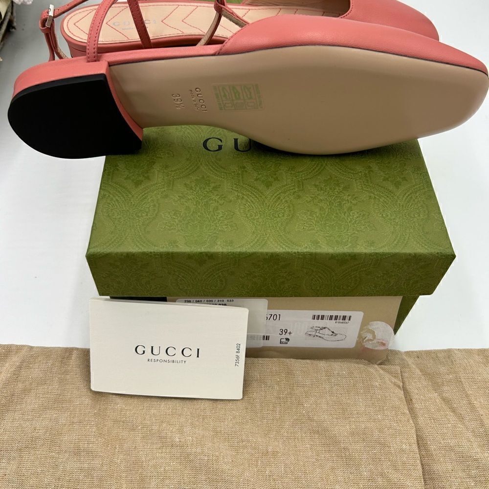 Women’s Gucci,T strap GG pink, leather ballet, flat size 39.5 made in Italy - Picture 10 of 11